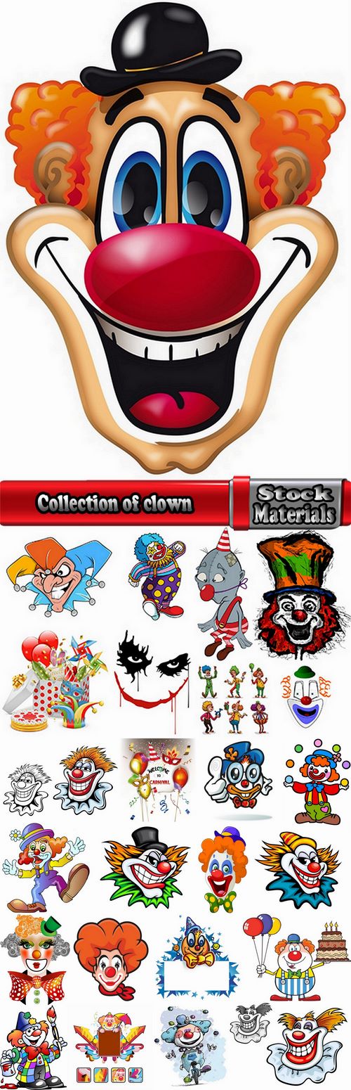 Collection of vector illustration image joker clown cap cartoon character 2-25 Eps