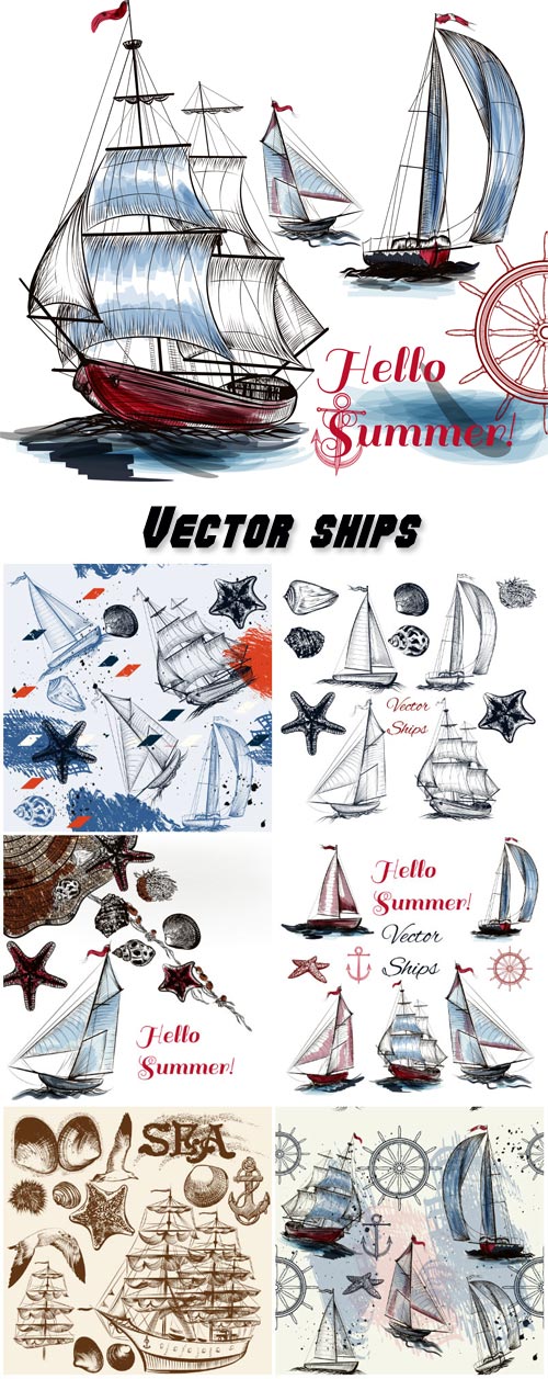 Collection nautical set of vector ships