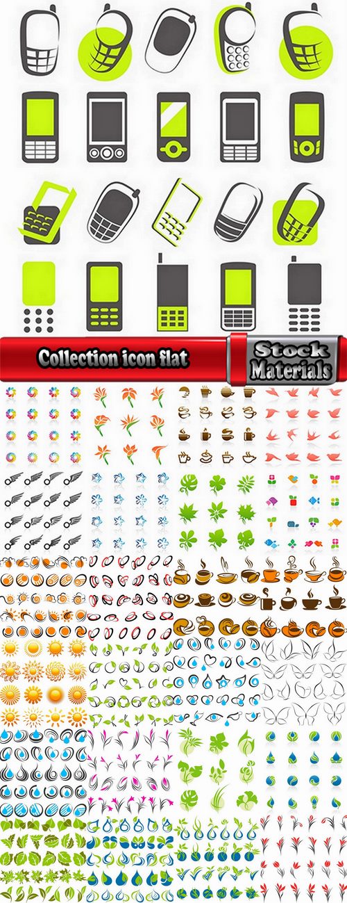 Collection icon flat bush tree plant mobile phone  25 EPS
