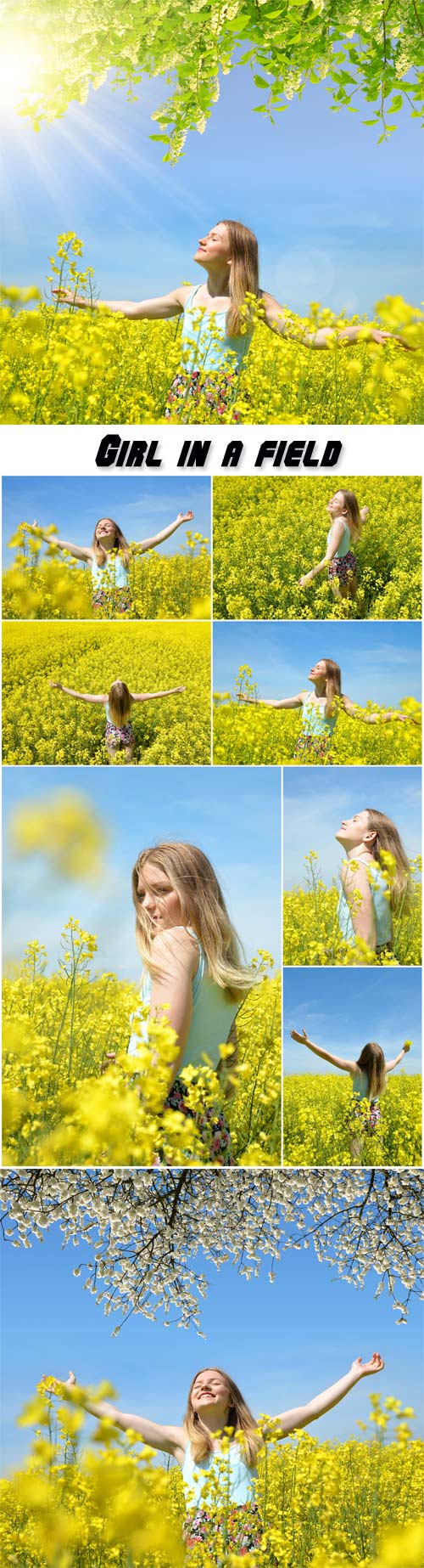Girl in a field with yellow flowers