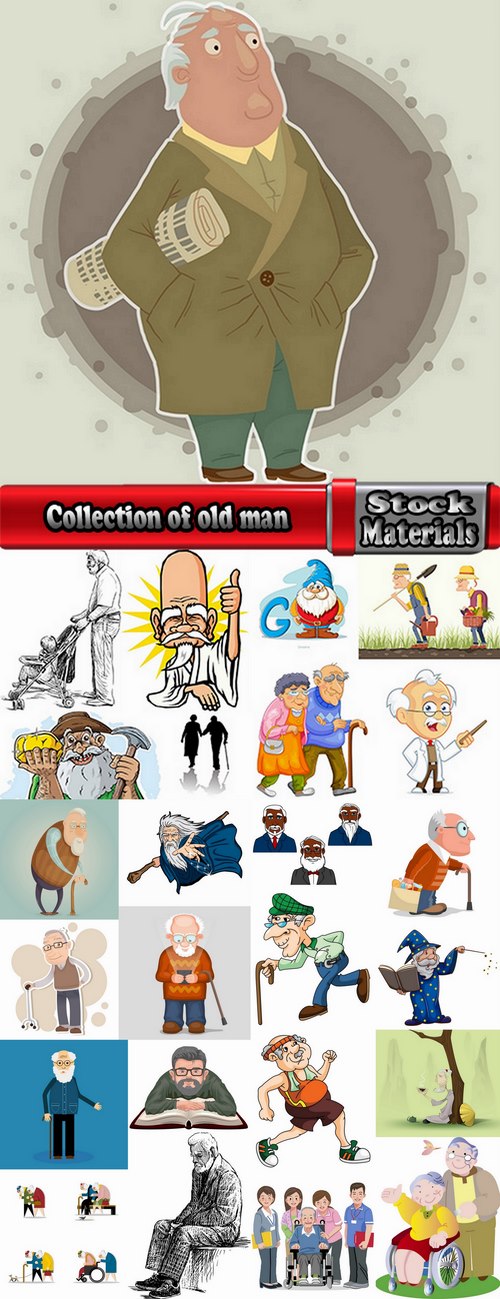 Collection of old man older man grandmother grandfather vector image 25 EPS