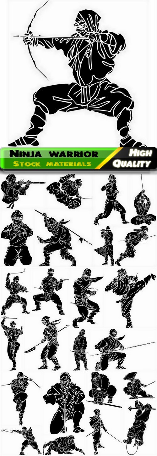 Oriental martial arts and silhouette of ninja warrior - 25 Eps