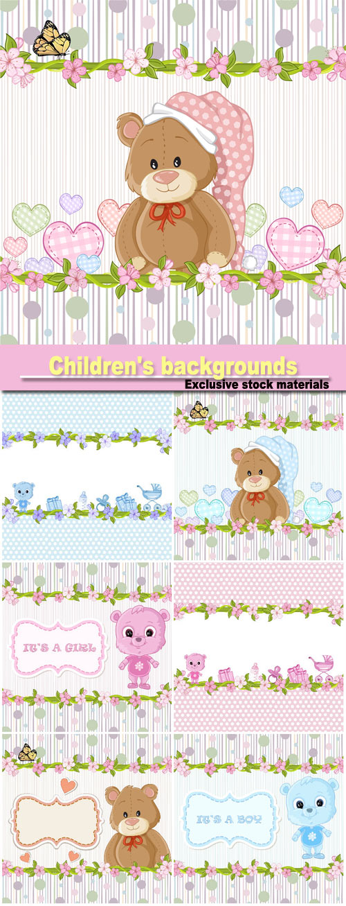 Vector card with bear cubs, children's backgrounds