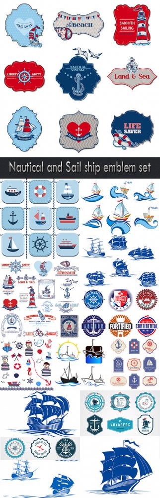 Nautical and Sail ship emblem set