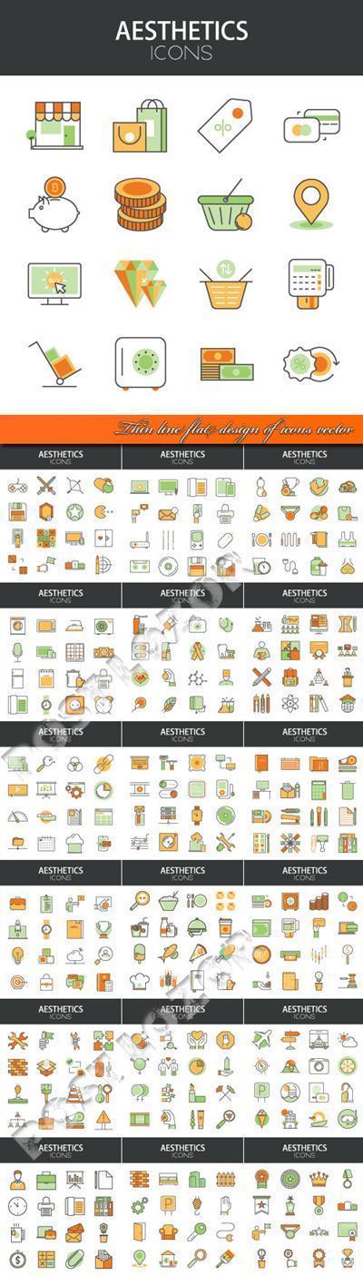 Thin line flat design of icons vector