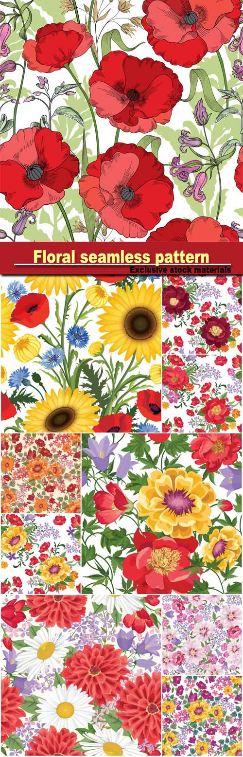 Floral seamless pattern, flourish tiled ornamental texture with flowers, spring floral garden
