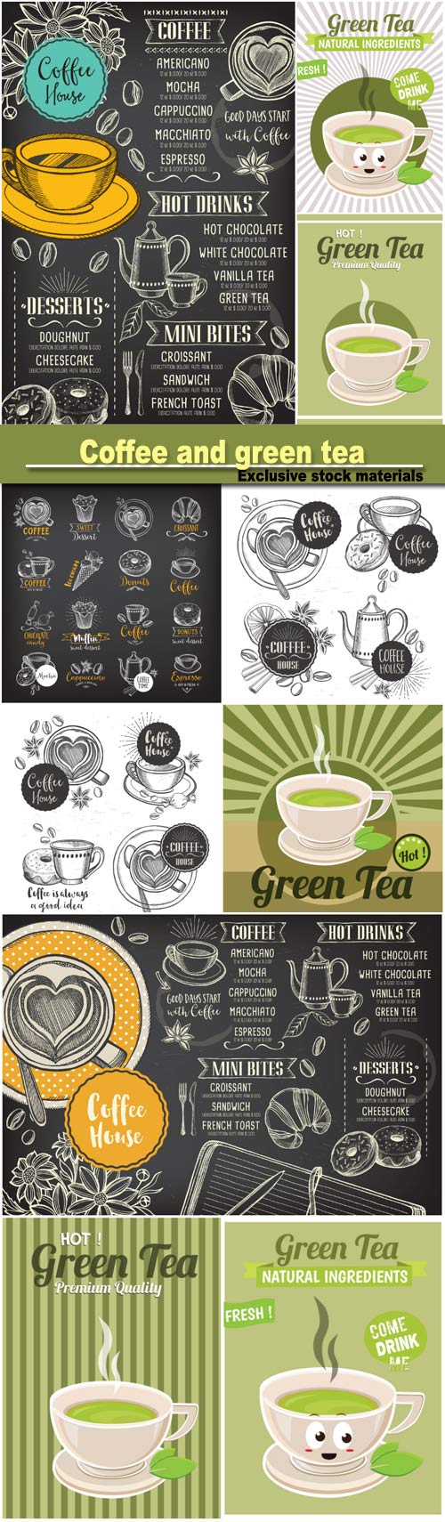 Vintage posters of coffee and green tea