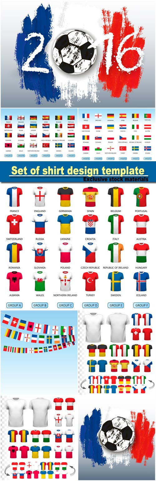 Set of shirt design template, set of flags