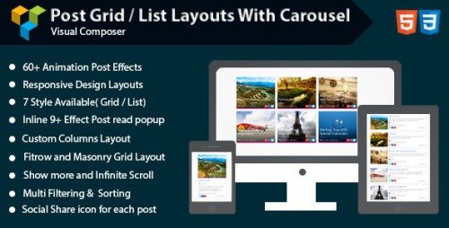 Nulled Visual Composer - Post GridList Layout With Carousel v1.5 - WordPress product image