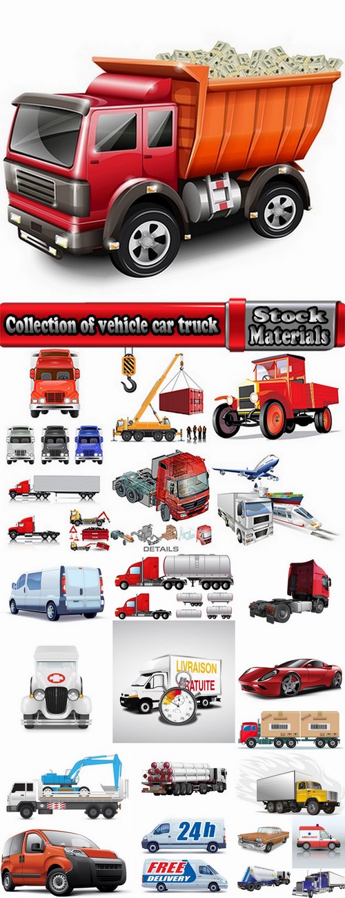 Collection of vehicle car truck tractor vector image 25 EPS