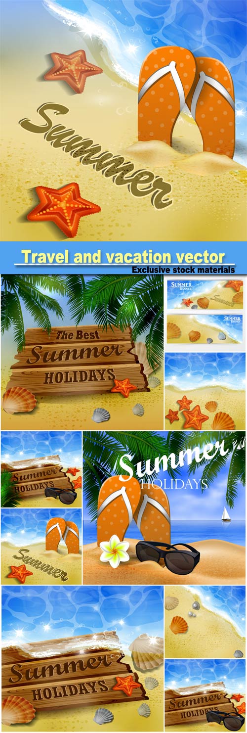 Beautiful beach top view, travel and vacation vector banners #4