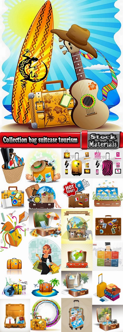 Collection bag suitcase tourism travel vacation Holidays vector image 25 EPS