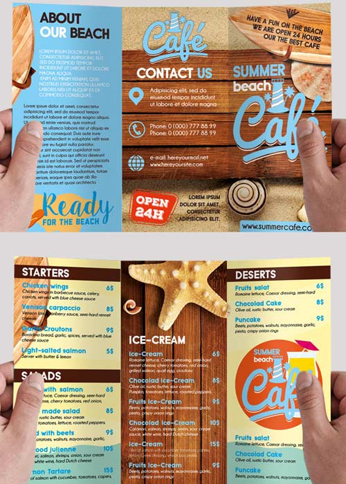 Summer Food Menu V1 Premium Tri-Fold PSD Brochure Template
