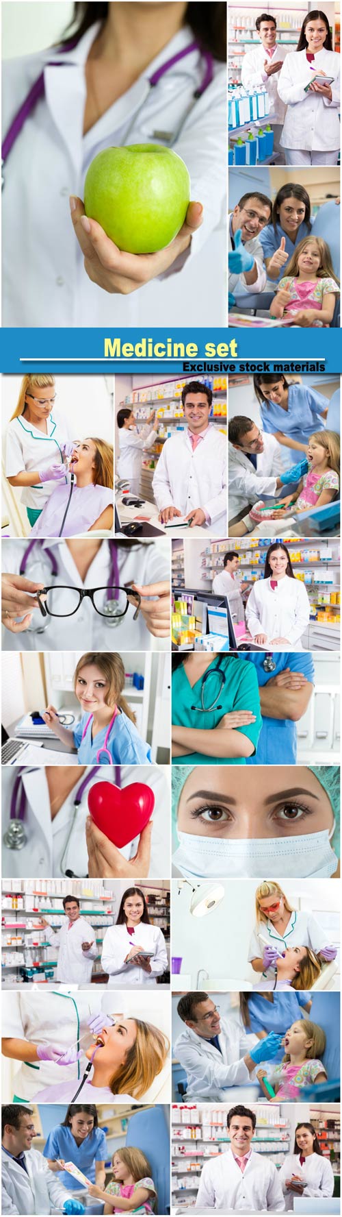 Medicine set, pharmacist, dentist