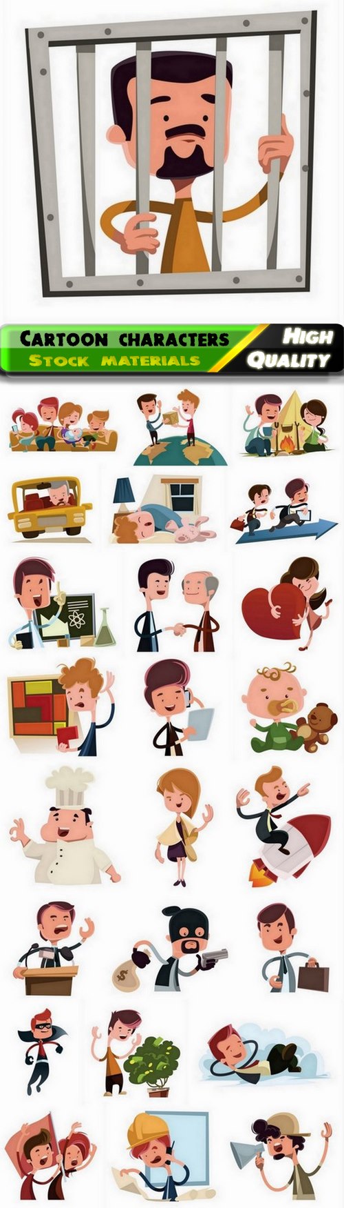 Cute illustration of cartoon characters and business people - 25 Eps