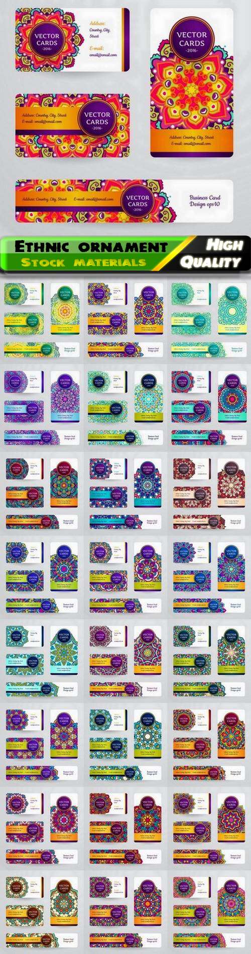 Cards with colorful tribal ethnic ornament and mandala lace circle 25 Eps