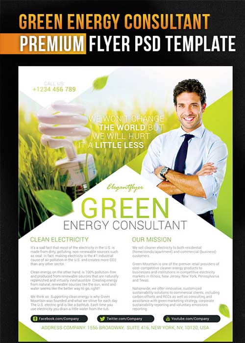 Green Energy Consultant Flyer PSD Template + Facebook Cover