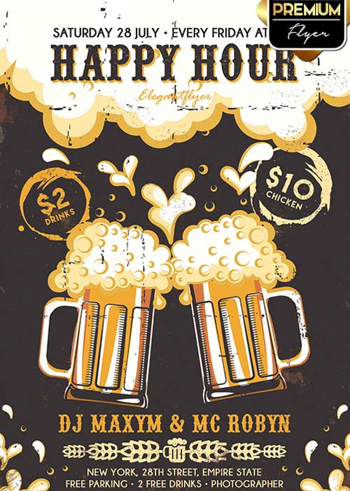 Happy Hour Flyer PSD V2 Template + Facebook Cover