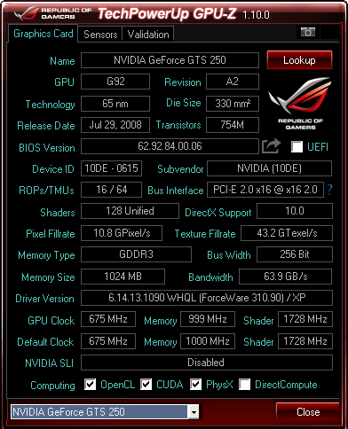 GPU-Z 1.10.0 w/ ASUS ROG Skin + Portable