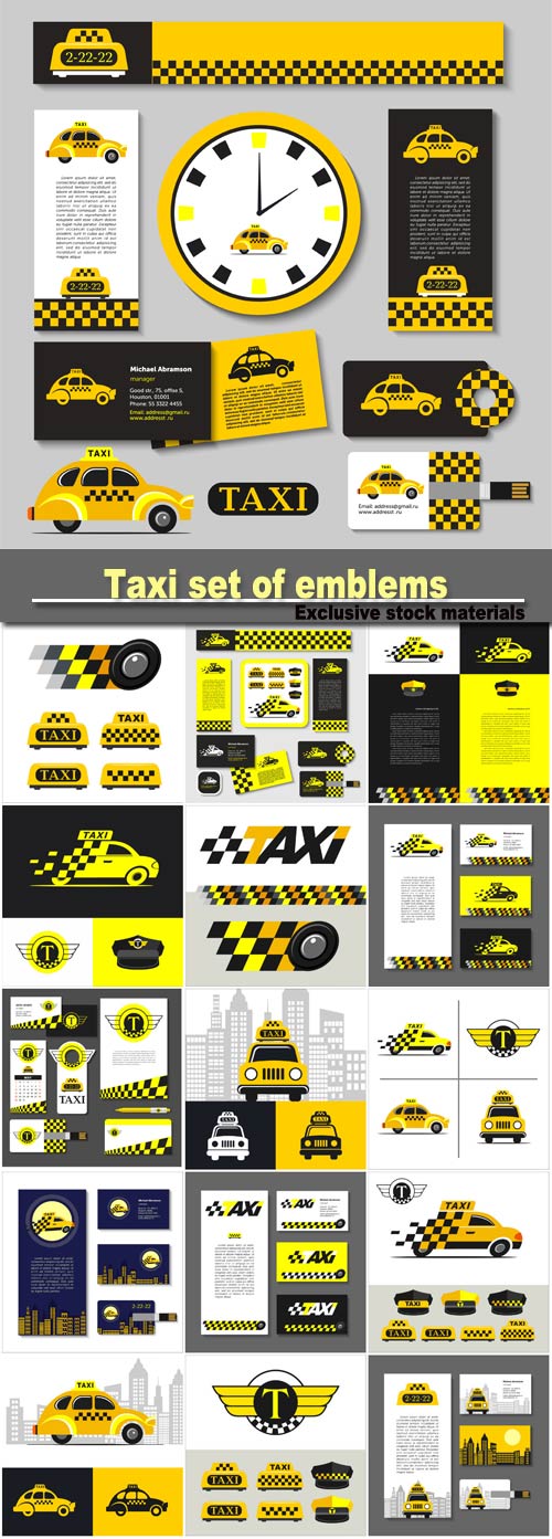 Taxi set of emblems, elements of corporate style, business card, flyer, banner